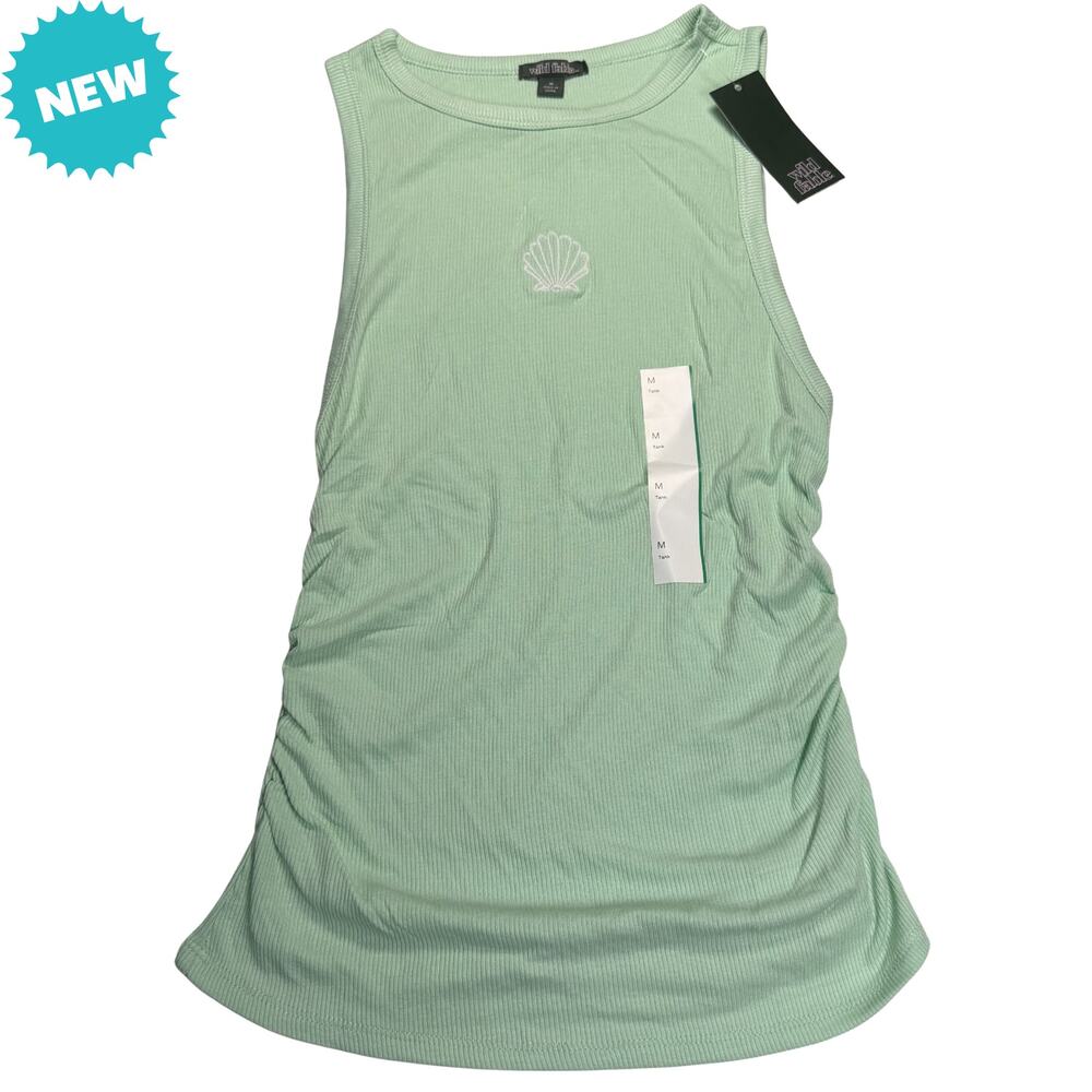 Wild Fable Tank Top Women's Medium Ribbed Mint Green Ruched Sides Seashell NWT